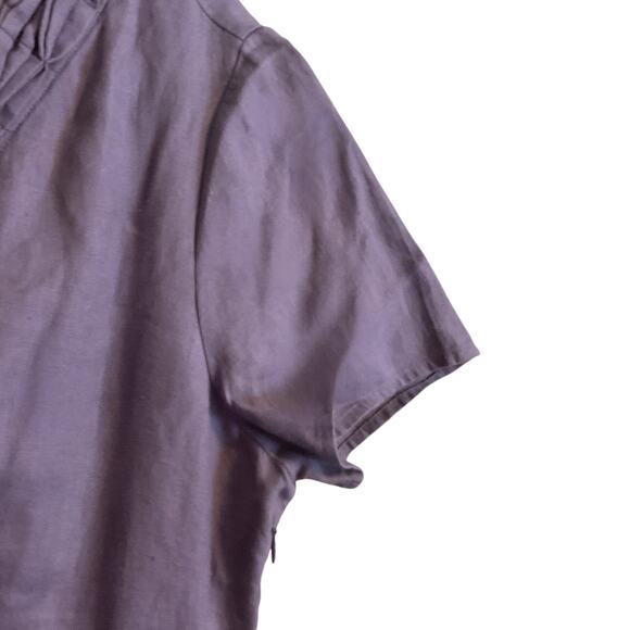 ORVIS Dress Women’s Size 14 Purple Linen Midi Short Sleeve A-line V-Neck - Picture 14 of 16